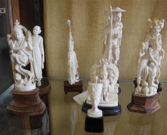 2 Japanese carved ivory figures and 6 Indian ivory figures